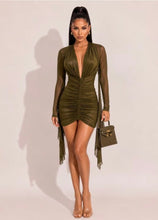 Load image into Gallery viewer, Olive Allure Mesh Ruched Mini Dress