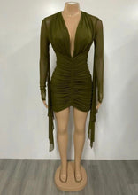 Load image into Gallery viewer, Olive Allure Mesh Ruched Mini Dress