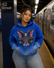 Load image into Gallery viewer, Blue diplomat distressed hoodie
