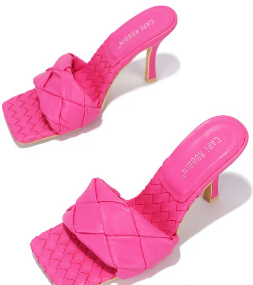 Pink square toe heels