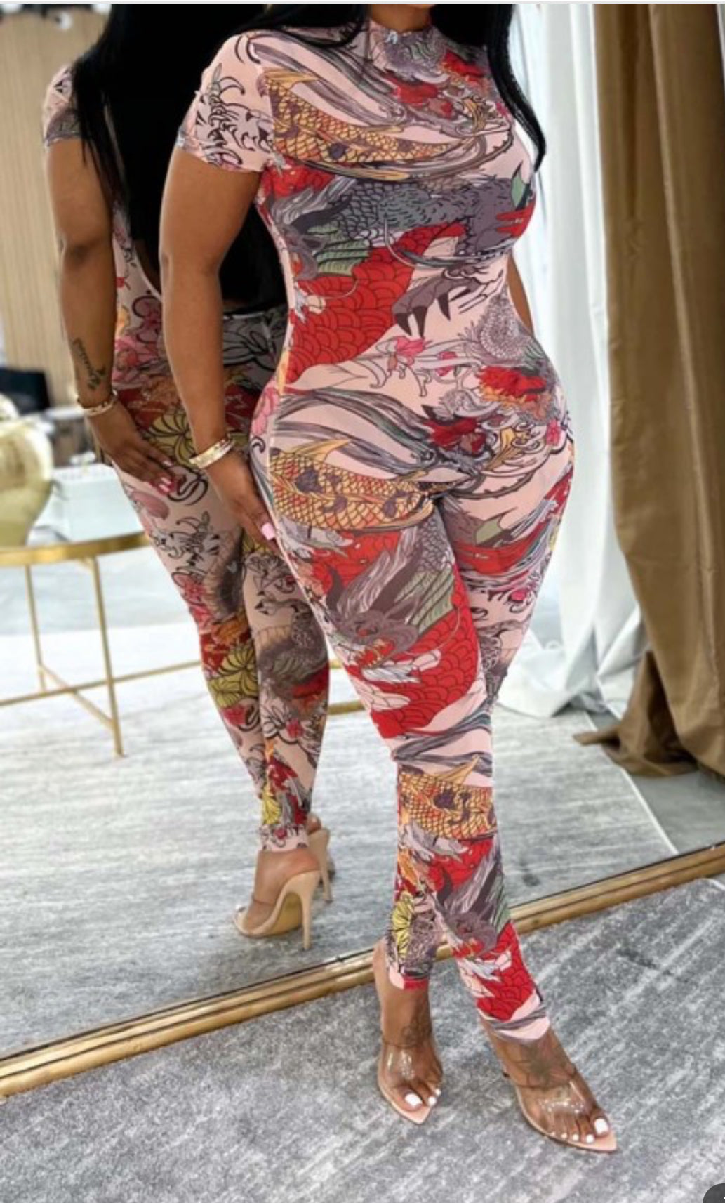 Graphic sheer jumpsuit