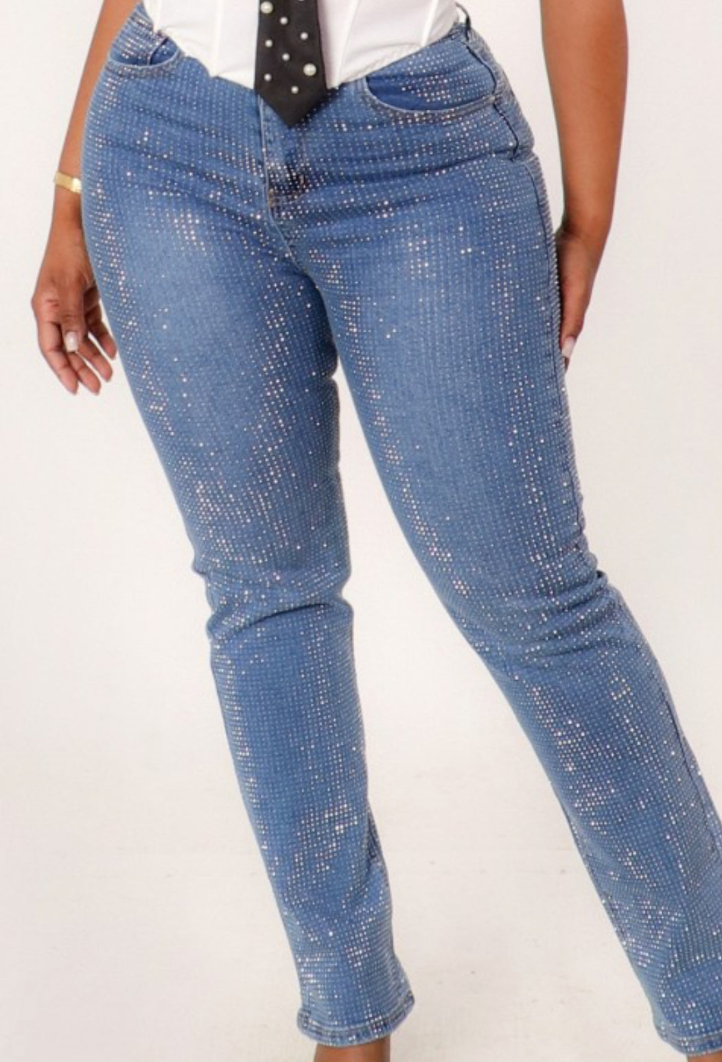 rhinestone denim-med wash