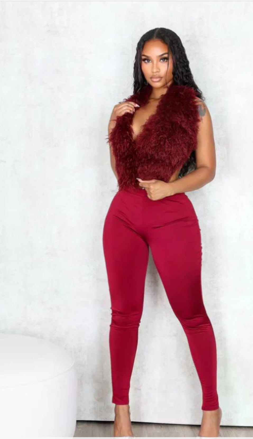Faux fur set -wine