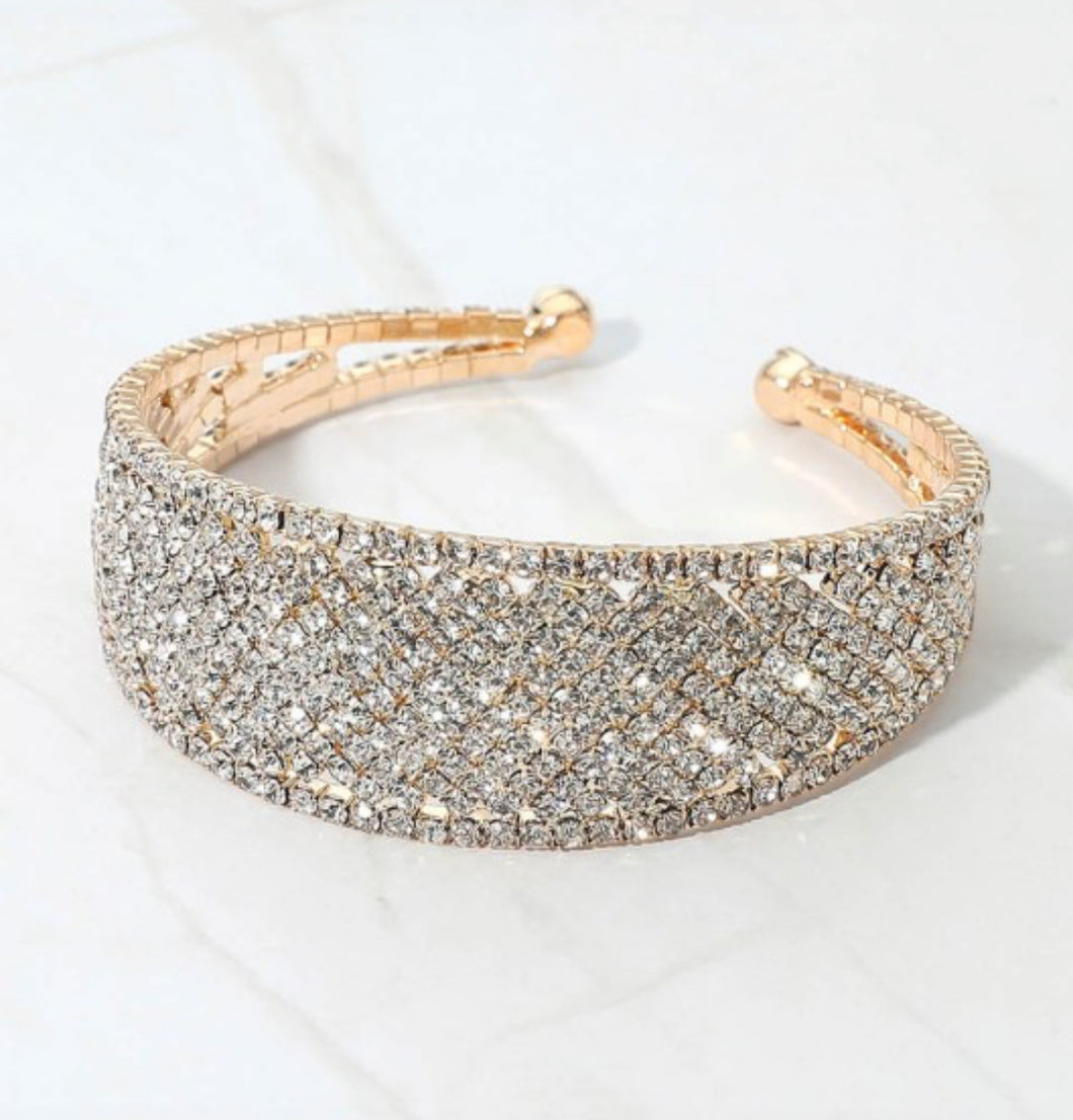 Wide rhinestone paved cuff bracelet