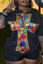 Load image into Gallery viewer, Jeweled cross tee
