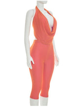 Load image into Gallery viewer, Coral Crush Halter Capri Jumpsuit
