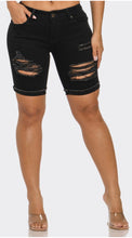 Load image into Gallery viewer, Black ripped denim shorts
