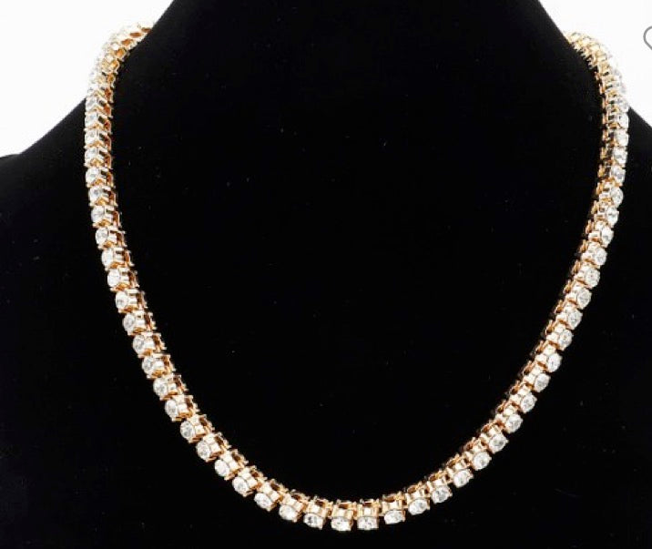Rhinestone chain layered necklace