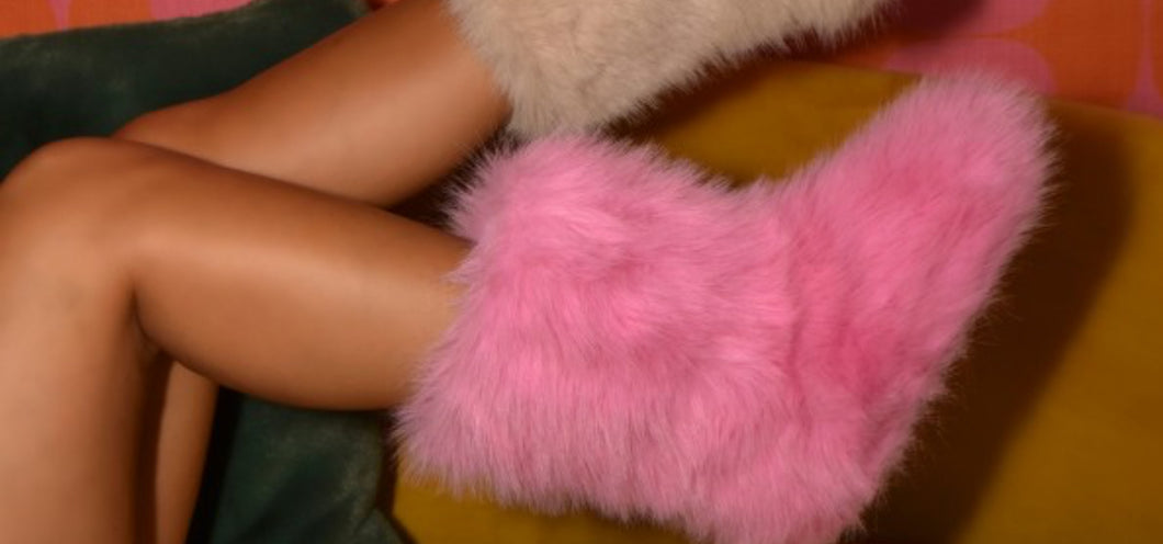 Pink fur boots