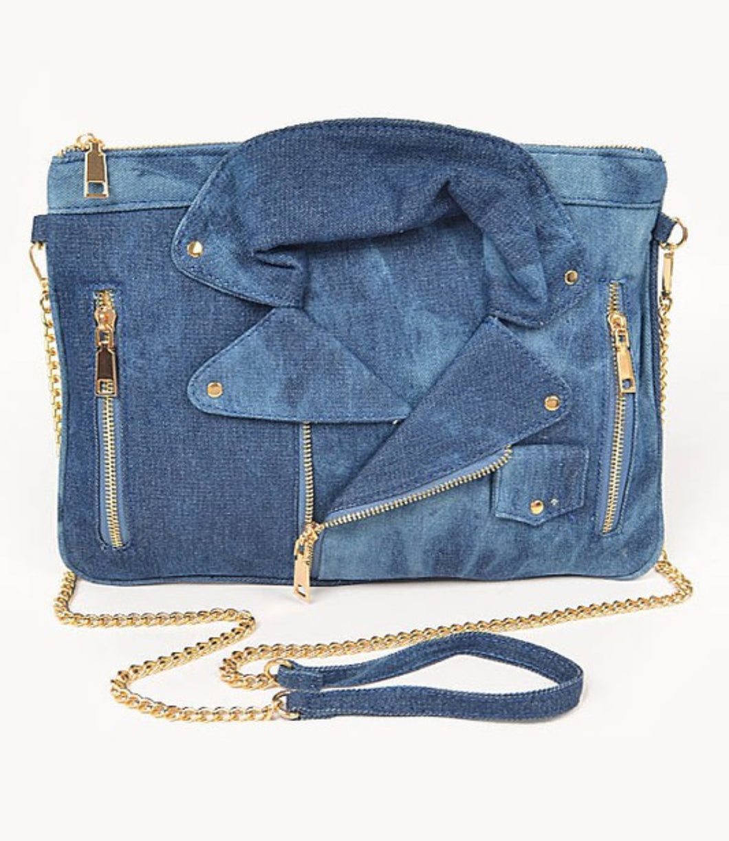 Denim jacket cross body clutch