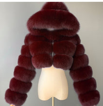 Load image into Gallery viewer, Fur long sleeve puffy wine  jacket
