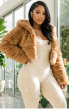Load image into Gallery viewer, Camel faux fur coat

