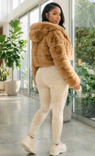 Load image into Gallery viewer, Camel faux fur coat
