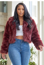 Load image into Gallery viewer, Burgundy faux fur coat
