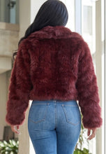 Load image into Gallery viewer, Burgundy faux fur coat
